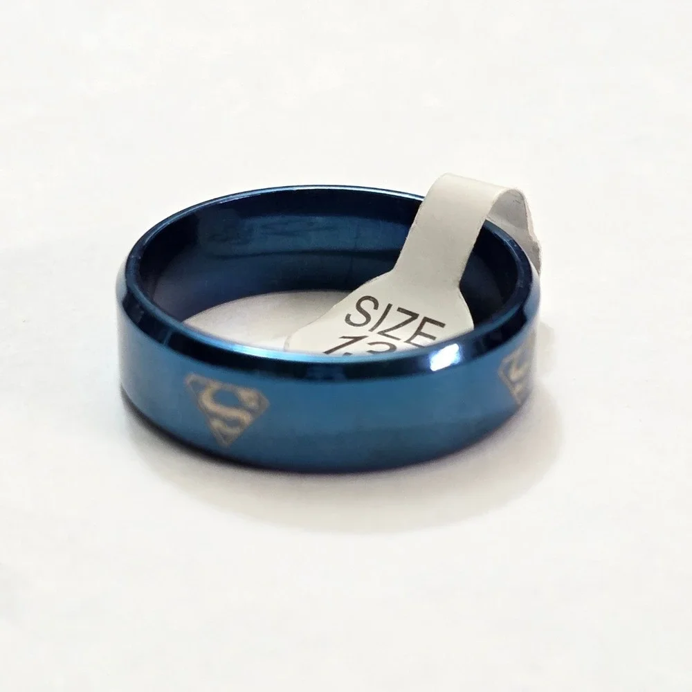 New Superman Ring Blue Stainless Steel King Big Size 13 DC‎ Comics Hero Jewelry